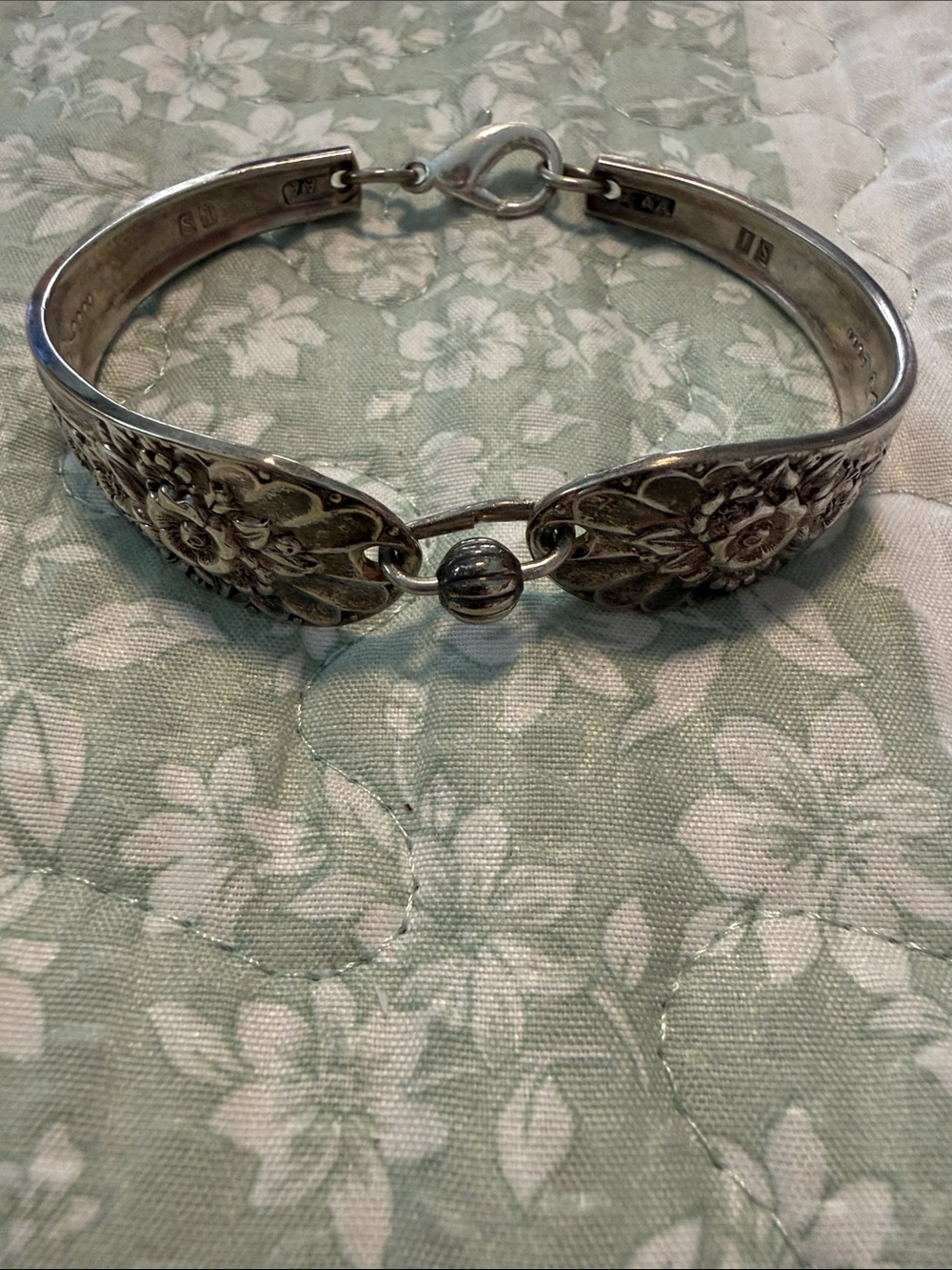 Silver plated Floral Spoon-Handle Cuff Bracelet
